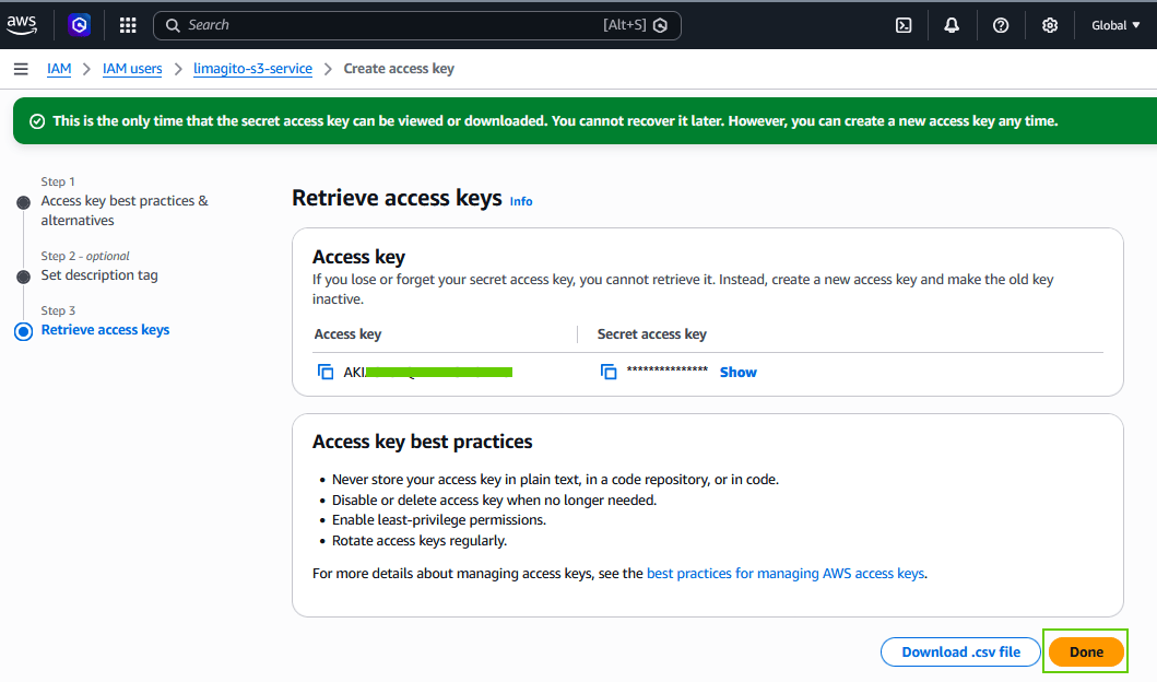 limagito filemover amazon s3 IAM users security credentials setup