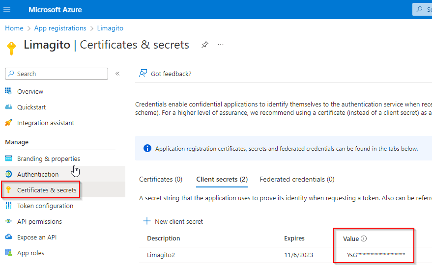 Azure Secret Value