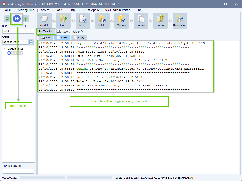 limagito file mover runtime log
