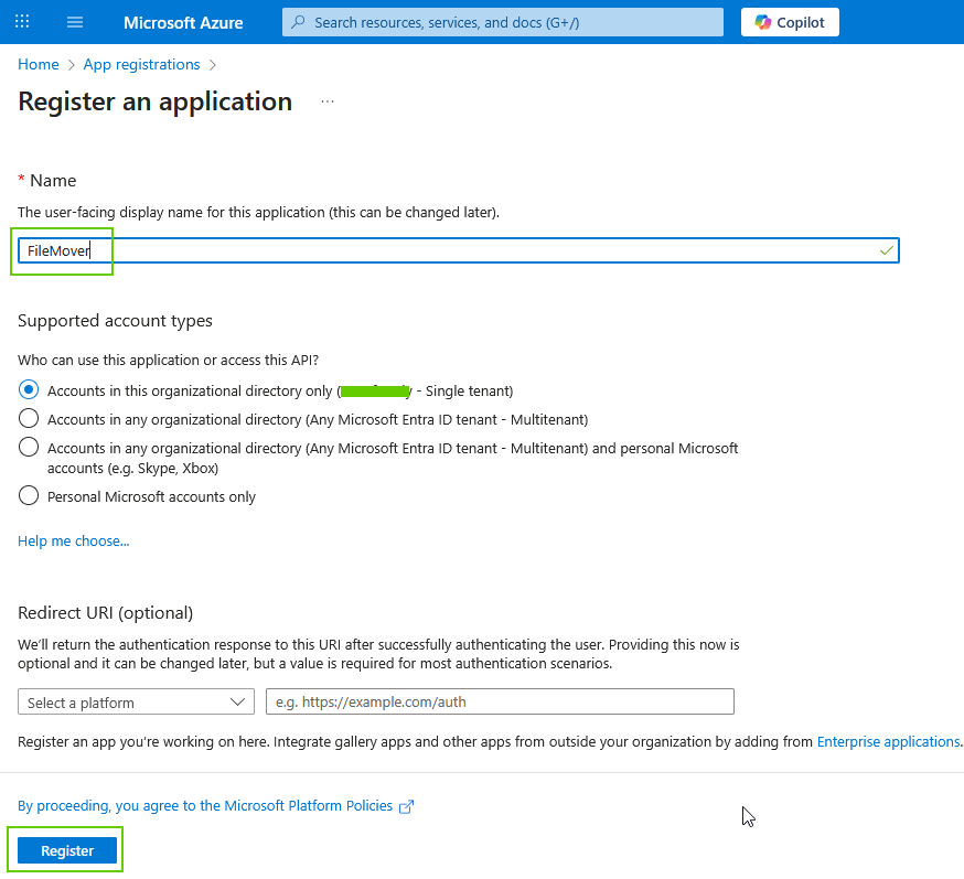 limagito filemover azure register an application