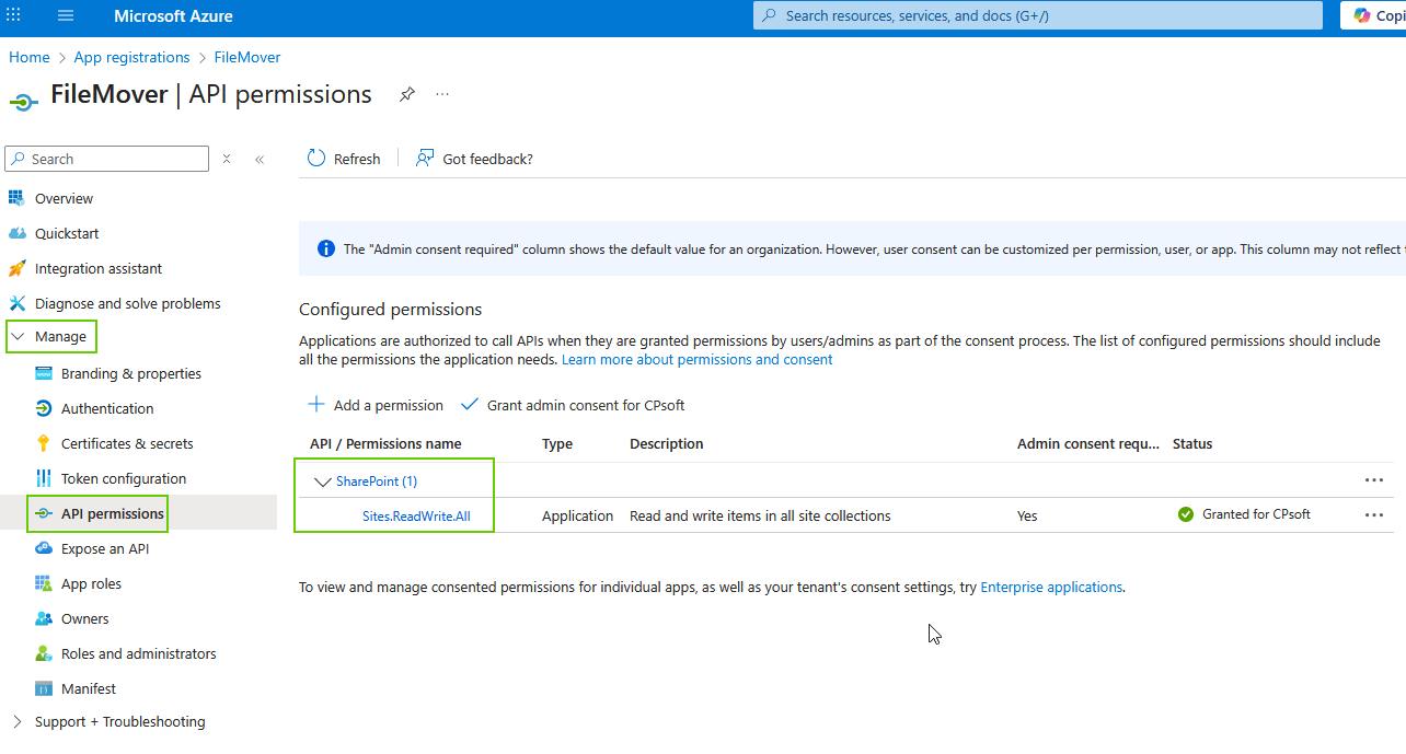 limagito filemover api permissions setup