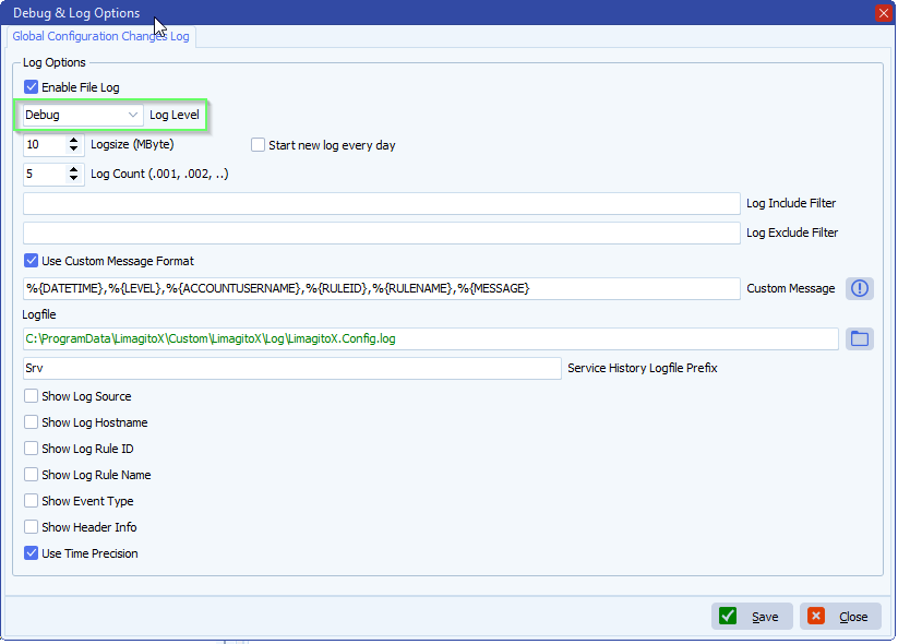 limagito file mover log configuration changes
