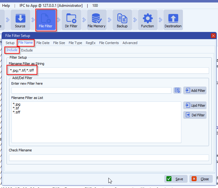 limagito file mover filename filter setup