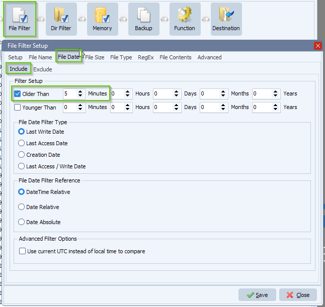 limagito file mover file filter setup