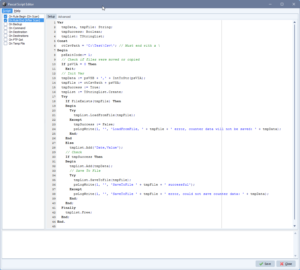 limagito file mover on rule end pascal script