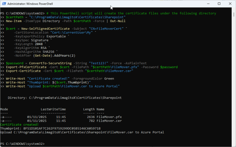 How to create a certificate using powershell