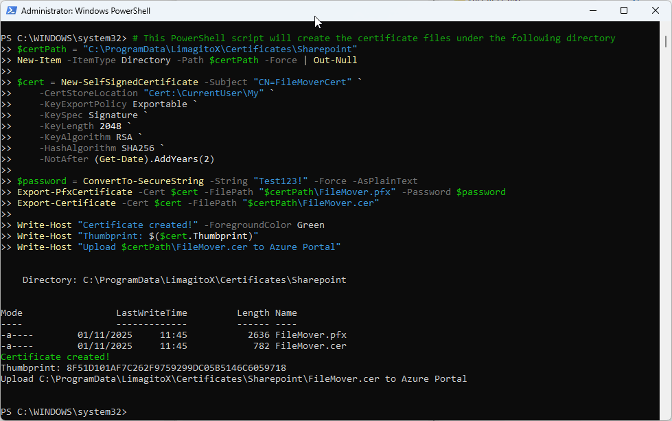 limagito file mover create a certificate