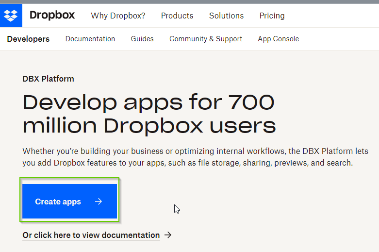 dropbox create apps