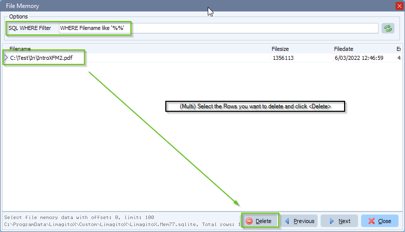 limagito file mover delete rows from file memory