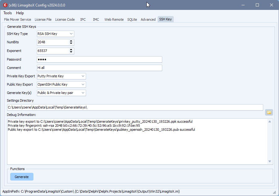 limagito file mover generate RSA Key for SFTP