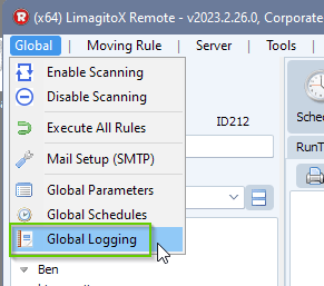 Limagito File Mover Global Logging menu item