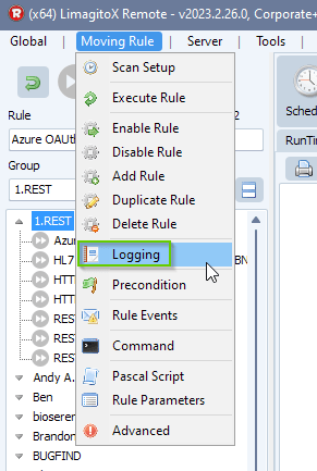 Limagito File Mover Rule Logging menu item