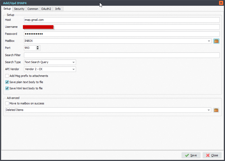 Limagito File Mover IMAP4 Setup