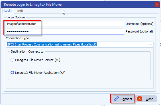 limagito file mover login screen
