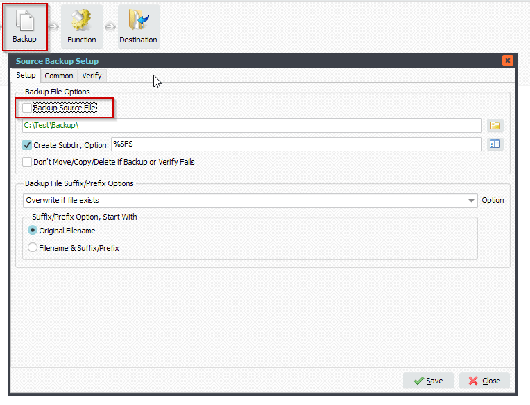 Limagito File Mover Backup File Setup