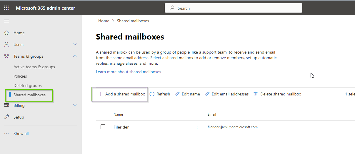 Microsoft365 admin center shared mailbox