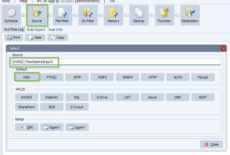 Limagito file mover using WIN as source