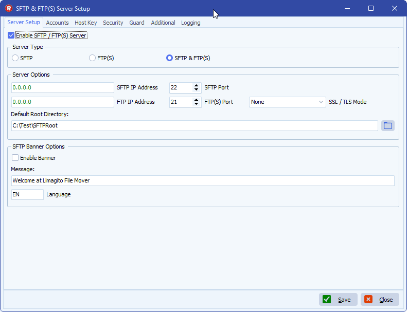 limagito file mover sftp server setup