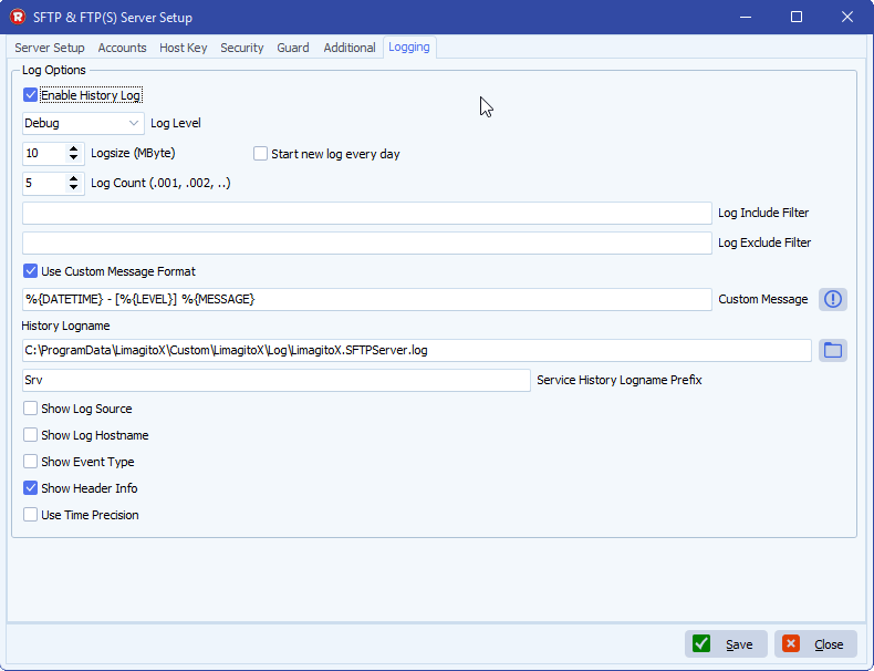 limagito file mover sftp server logging setup