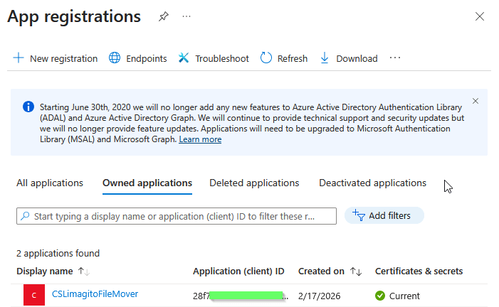 limagito filemover azure app registrations