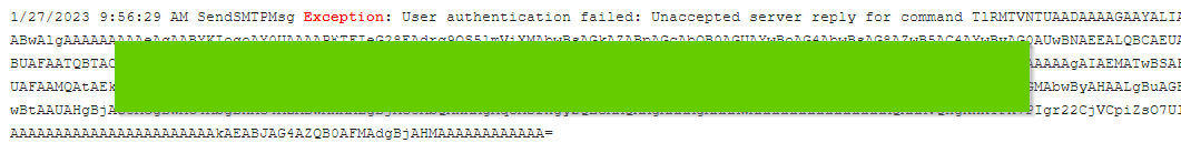 SMTP user authentication failed