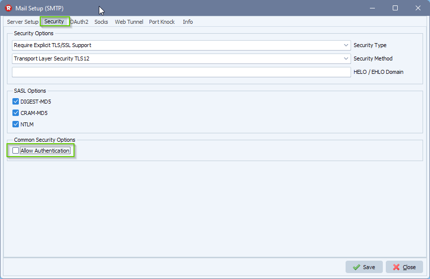 Limagito File Mover SMTP Allow Authentication