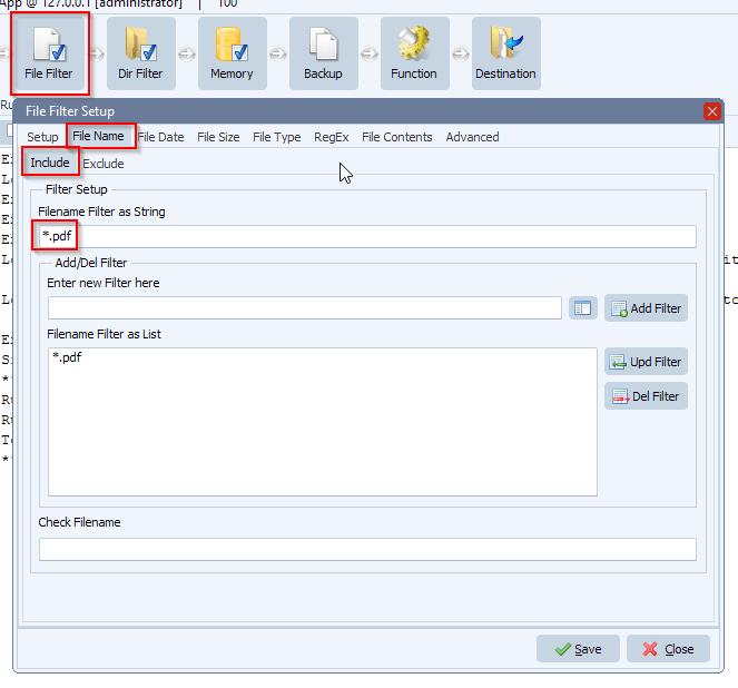 Limagito file mover file filter setup