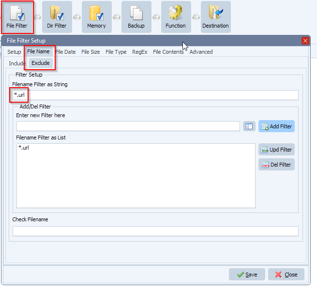 Limagito file mover File filter setup