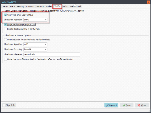 Verify integrity of ftp file transfers