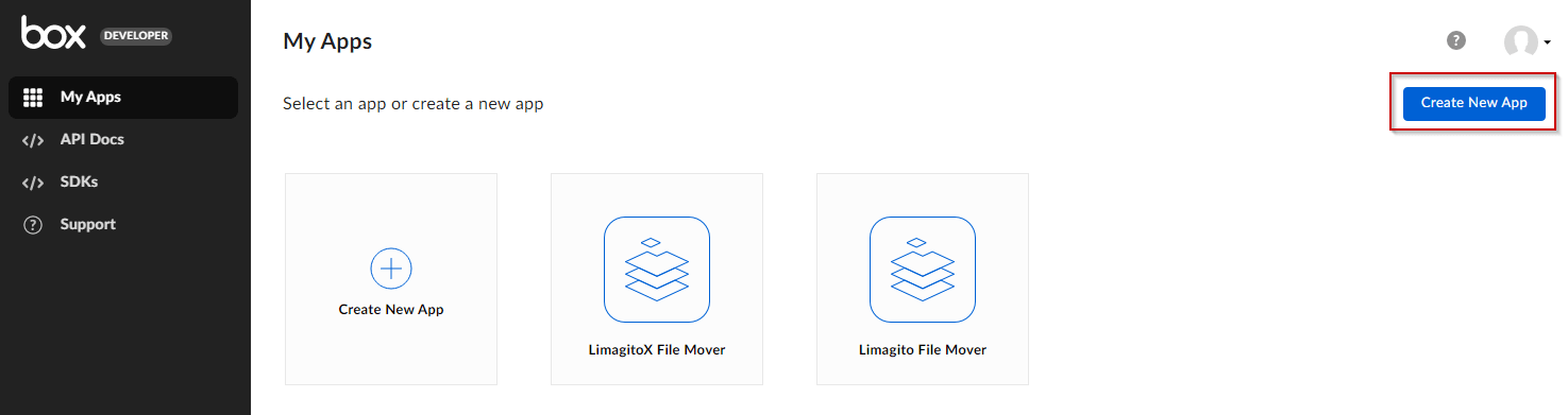 Limagito File Mover BOX Create New App