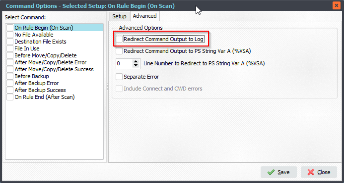 Limagito File Mover Command output to log