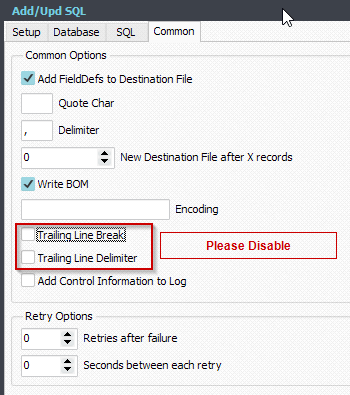 Limagito File Mover SQL Common options
