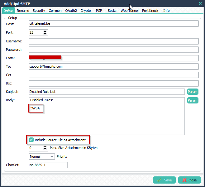 Limagito File Mover SMTP as Setup