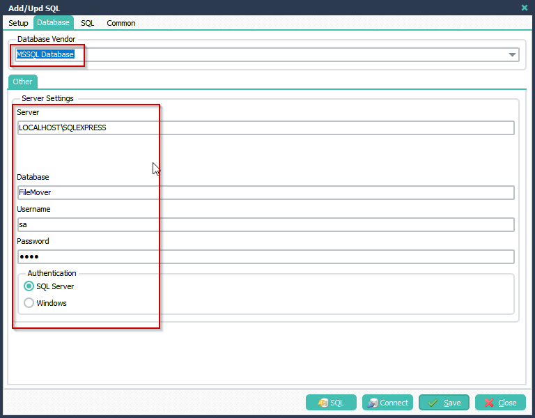 Limagito File Mover SQL as Source database setup