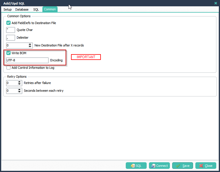 Limagito File Mover SQL as Source Common options