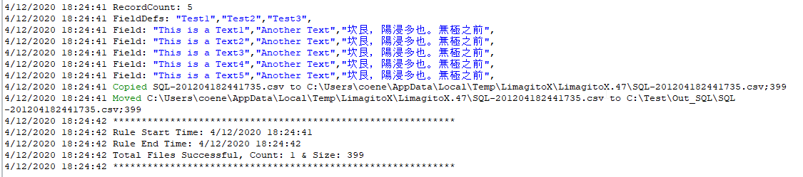 Limagito File Mover SQL to Csv RunTime Log