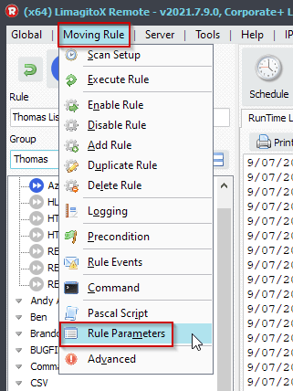 Limagito File Mover Rule Parameters