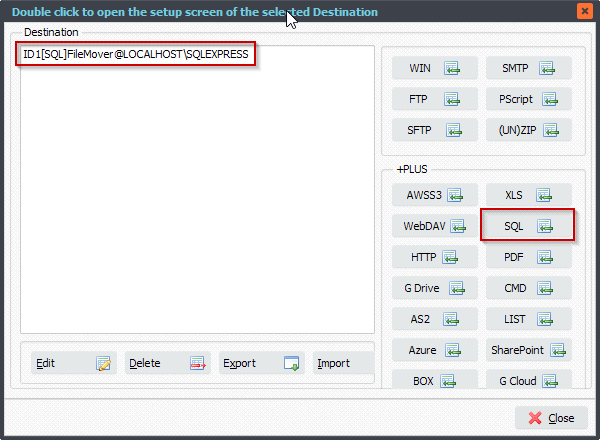 Limagito File Mover SQL as Destination