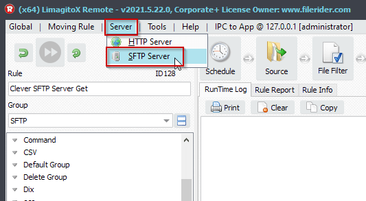 Limagito SFTP Server option