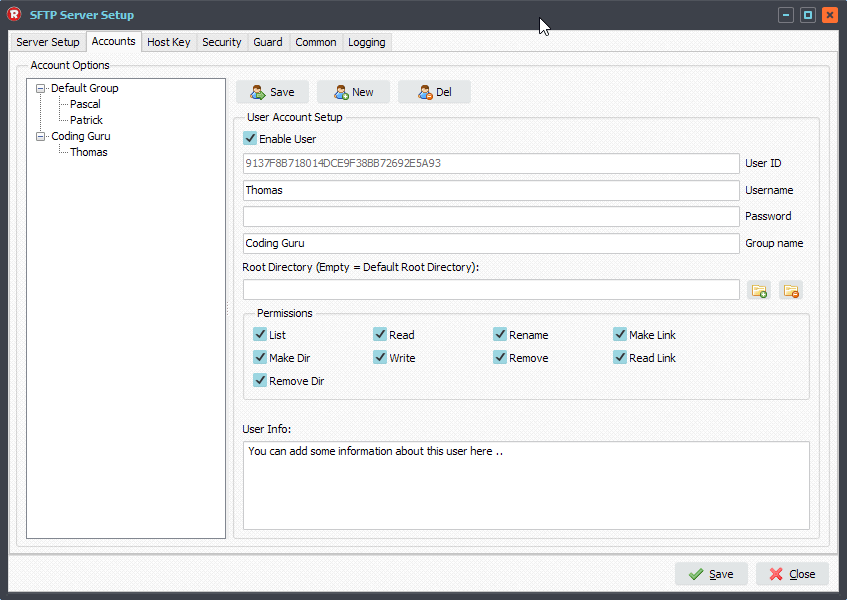 Limagito SFTP Server User Accounts