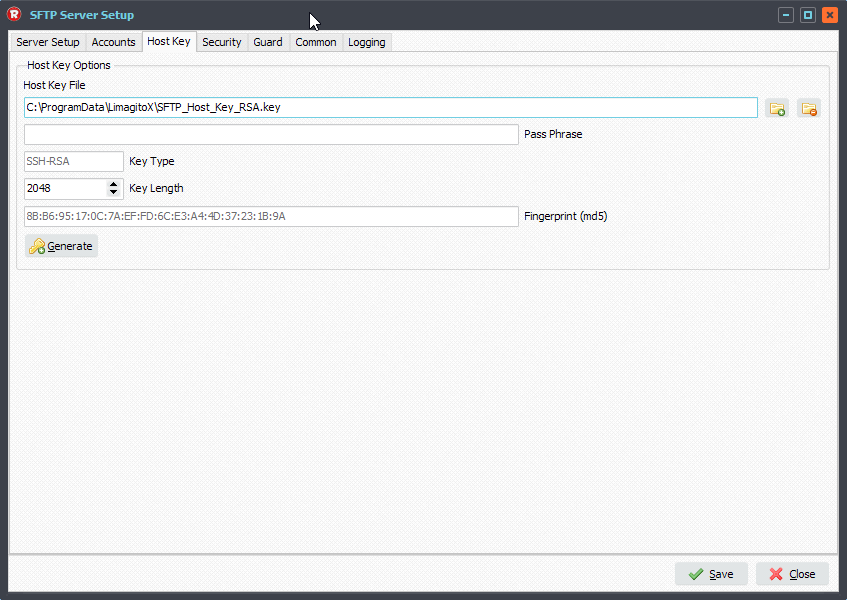 Limagito SFTP Server Host Key Setup