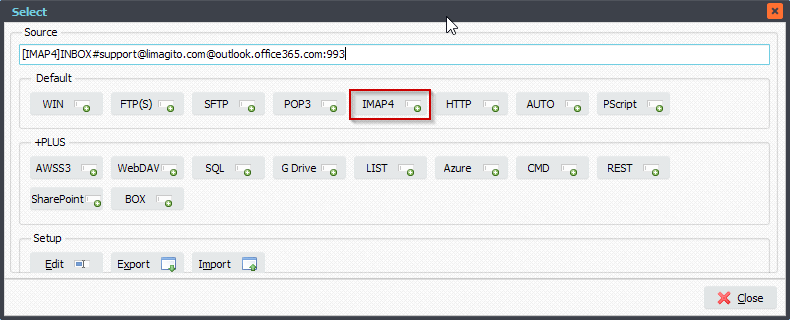 Limagito File Mover IMAP4 as Source