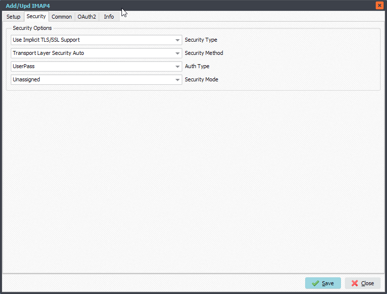 Limagito File Mover IMAP4 Security Setup