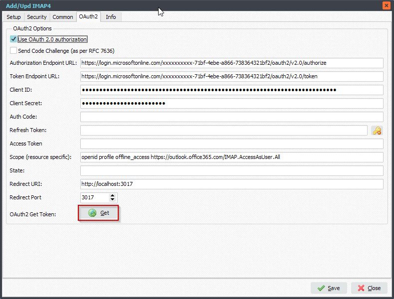 Limagito File Mover IMAP4 OAuth2 setup