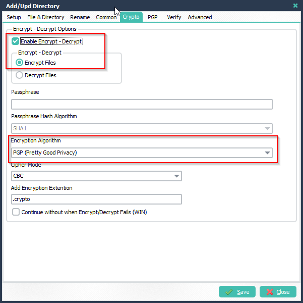 Limagito File Mover Enable PGP encryption