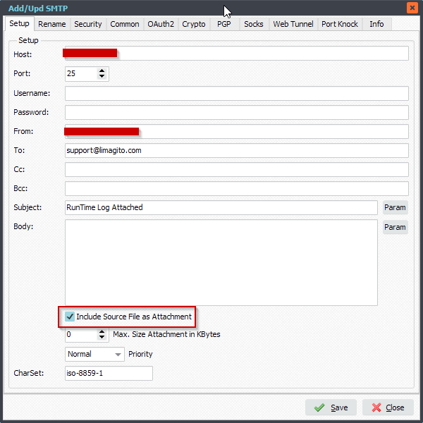 Limagito File Mover SMTP as Destination