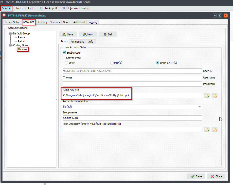 Limagito SFTP Server Public Key Authentication