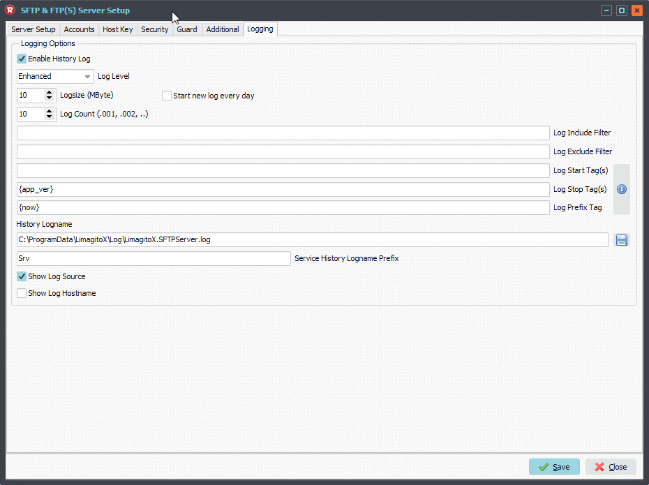 Limagito SFTP server Logging