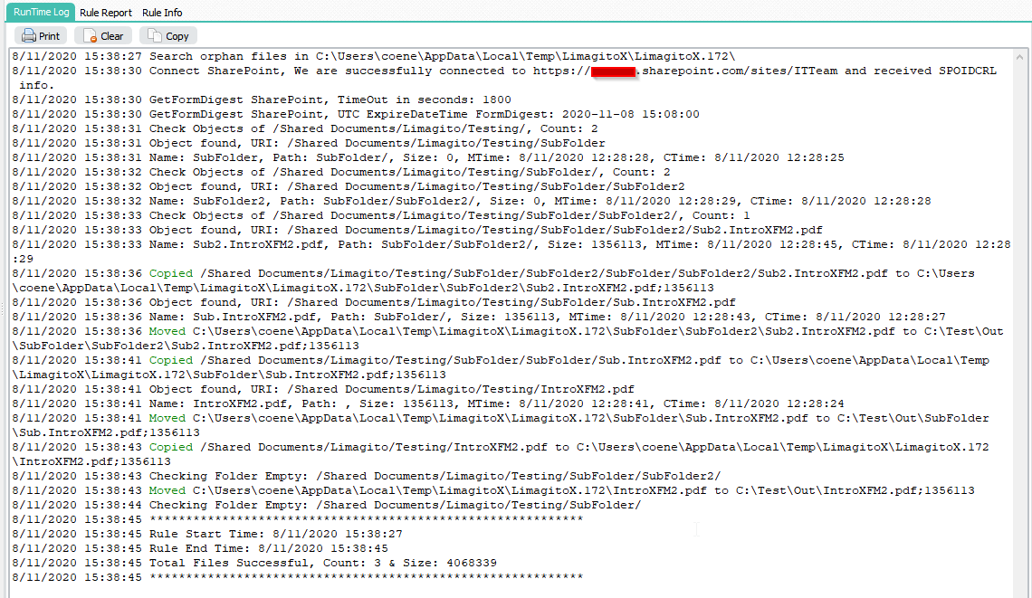 Limagito File Mover Sharepoint as Source RunTime Log