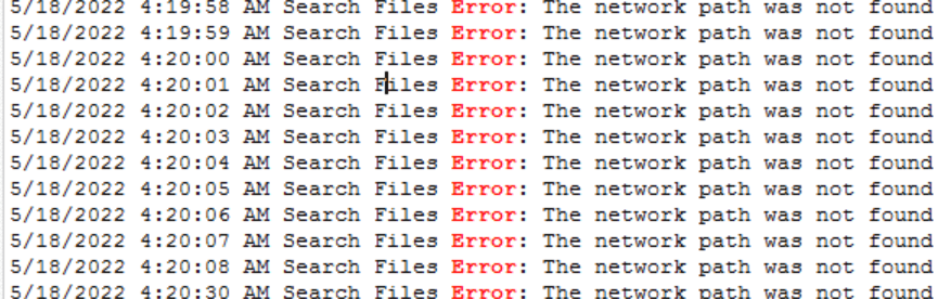 network path was not found error